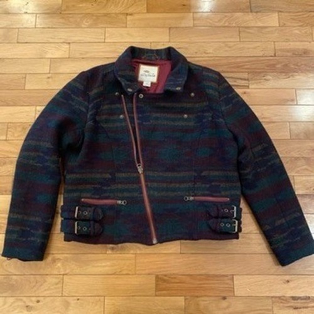 Women XL Southwestern Aztec Print Wool Blend Moto Jacket Y2k Bob Timberlake